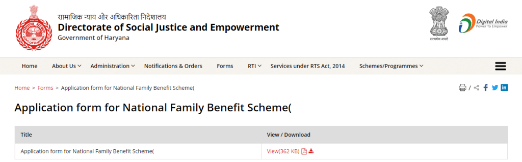Application Form for National Family Benefit Scheme