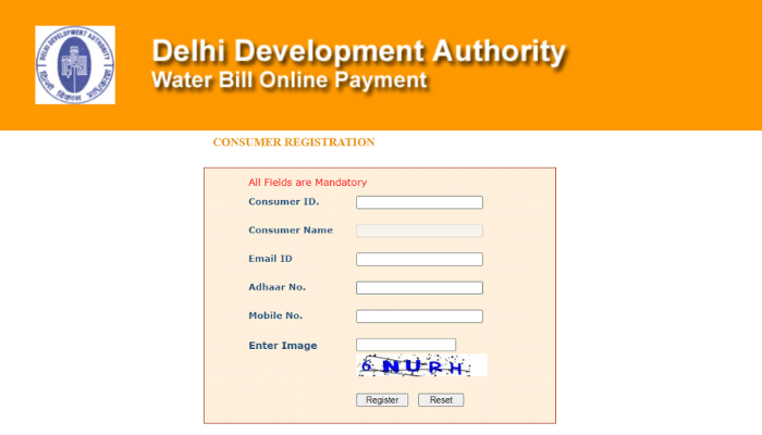 DDA Water Bill Payment Consumer Registration