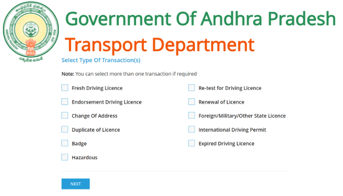 Driving License AP Type OF Transaction