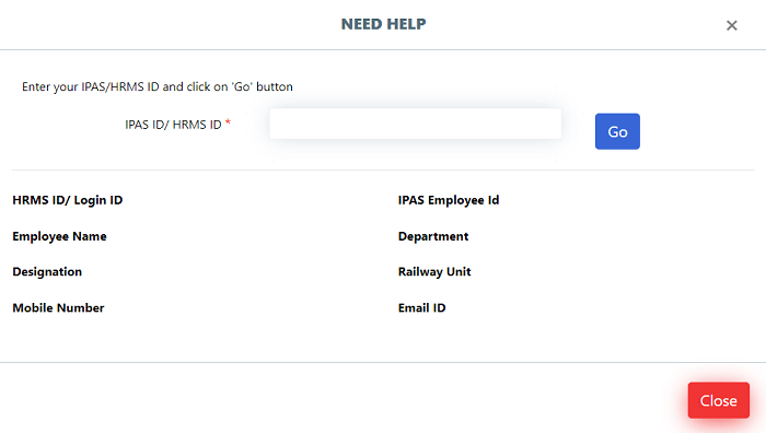 HRMS Railway Employee Registration Page
