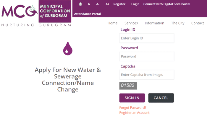 MCG Water Bill Gurgaon Apply For New Connection
