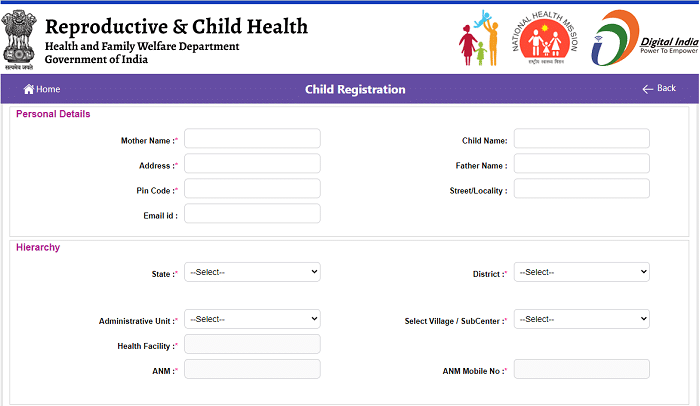 rch portal child data entry