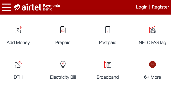 Airtel Payments Bank Home Page