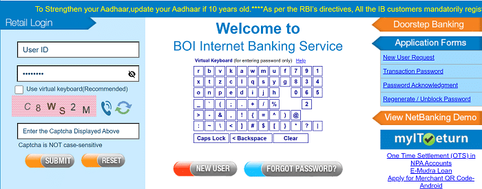 Bank Of India Internet Banking Login Page