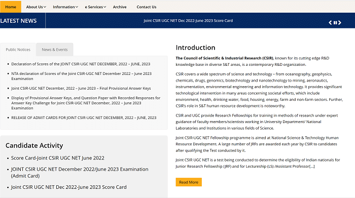 CSIR NET Home Page 2023